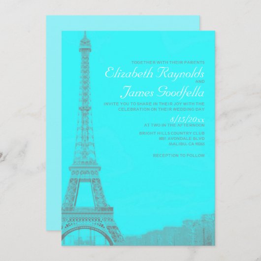 Whimsical Eiffel Tower Wedding Invitations Kaart (Voorkant / Achterkant)