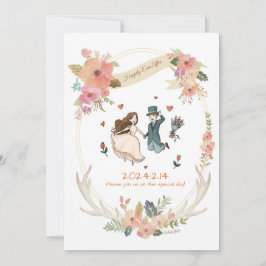 Whimsical, eigenzinnig, Hand getrokken bruiloft ui Kaart