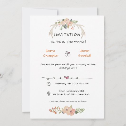 Whimsical, eigenzinnig, Hand getrokken bruiloft ui Kaart (Achterkant)