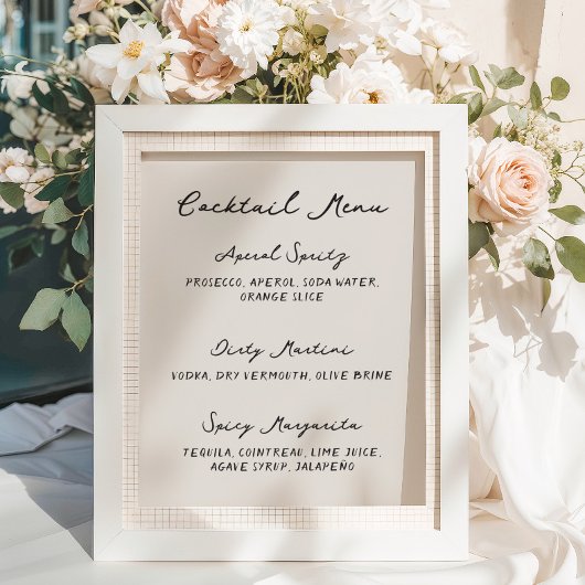 Whimsical eigenzinnig handgeschreven cocktail menu poster