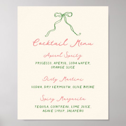 Whimsical eigenzinnig handgeschreven cocktail menu poster (Voorkant)