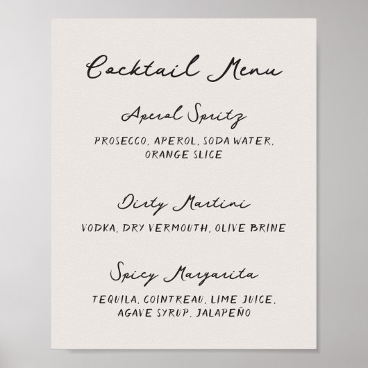 Whimsical eigenzinnig handgeschreven cocktail menu poster (Voorkant)