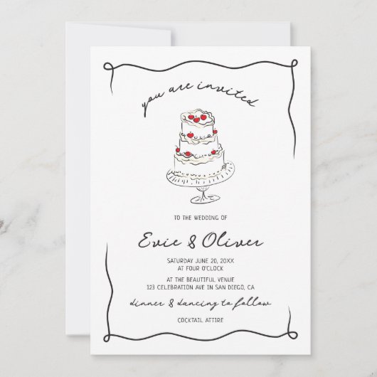 Whimsical eigenzinnige hand getekend kersencake br kaart (Voorkant)