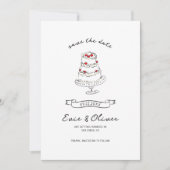 Whimsical eigenzinnige hand getekend kersencake br save the date (Voorkant)