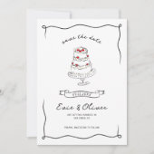Whimsical eigenzinnige hand getekend kersencake br save the date (Voorkant)