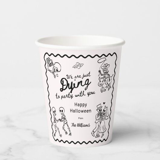 Whimsical Eigenzinnige Hand getrokken Doodles Hall Papieren Bekers (Achterkant)