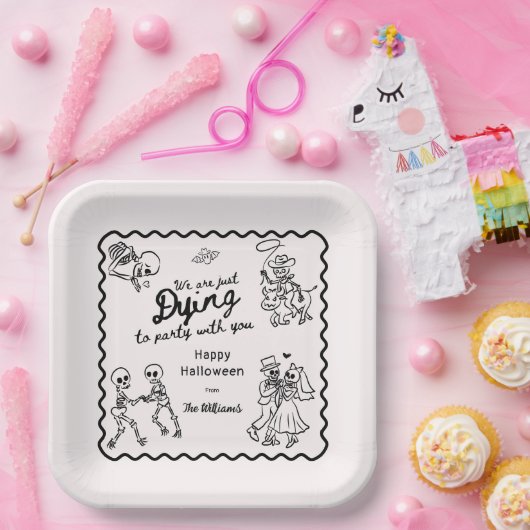 Whimsical Eigenzinnige Hand getrokken Doodles Hall Papieren Bordje (Feest)