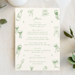 Whimsical Eigenzinnige Hand Getrokken Groene Huwel Menu