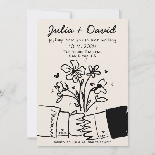 Whimsical eigenzinnige handgeschreven bloemenbruil kaart (Voorkant)