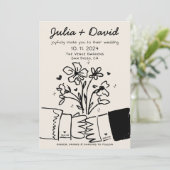 Whimsical eigenzinnige handgeschreven bloemenbruil kaart (Staand voorkant)