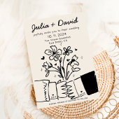 Whimsical eigenzinnige handgeschreven bloemenbruil kaart