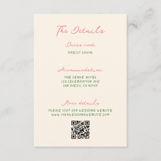 Whimsical eigenzinnige handgeschreven bruiloft det informatiekaartje (Voorkant)