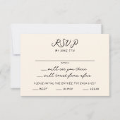 Whimsical eigenzinnige handgeschreven bruiloft RSVP kaartje (Voorkant)