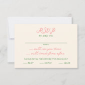 Whimsical eigenzinnige handgeschreven bruiloft RSVP kaartje (Voorkant)
