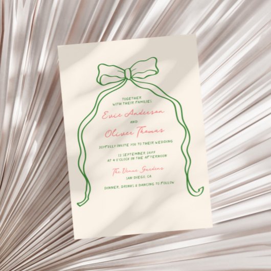 Whimsical eigenzinnige handgeschreven strik bruilo kaart