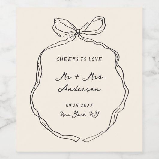 Whimsical eigenzinnige handgeschreven strik bruilo wijn etiket (Enkel label)