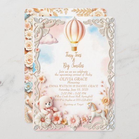 Whimsical & Elegant Baby shower Uitnodiging (Voorkant / Achterkant)