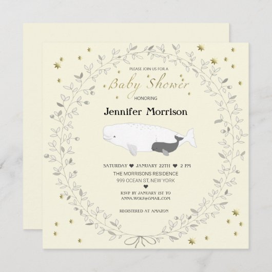 Whimsical Elegant Beluga Whale Baby shower Kaart (Voorkant / Achterkant)