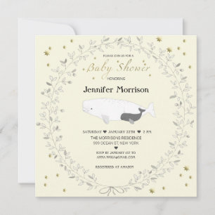 Whimsical Elegant Beluga Whale Baby shower Kaart