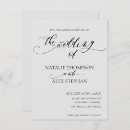 Whimsical Elegant Black and White Script Wedding Uitnodiging Briefkaart