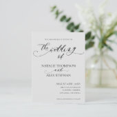 Whimsical Elegant Black and White Script Wedding Uitnodiging Briefkaart (Staand voorkant)