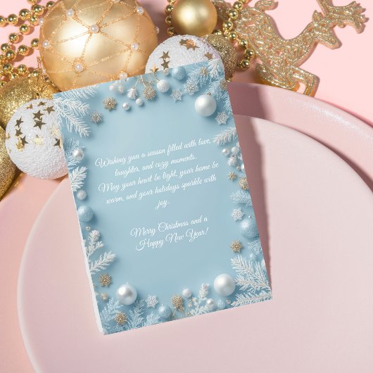 Whimsical Elegant Blauw & Wit Kerstgroet Feestdagenkaart