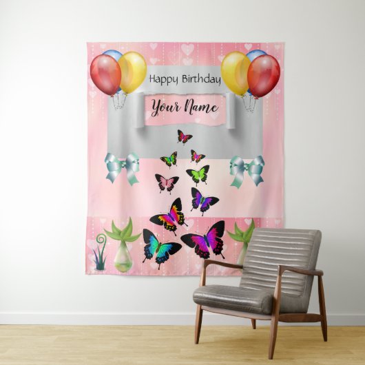 Whimsical Elegant Butterflies Shimmery Background Wandkleed (In situ)