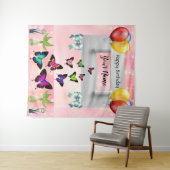 Whimsical Elegant Butterflies Shimmery Background Wandkleed (In Situ (horizontaal))