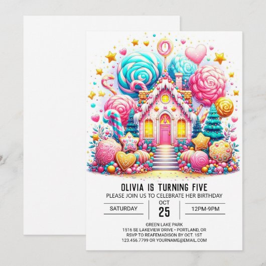 Whimsical Elegant Candyland Digitale Verjaardag Kaart (Voorkant / Achterkant)