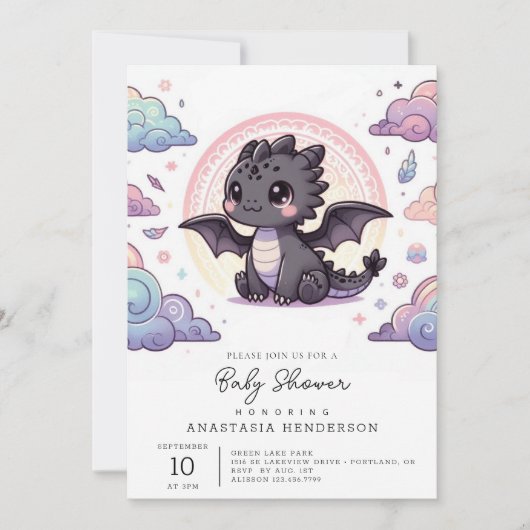 Whimsical Elegant Dragon Baby shower Kaart (Voorkant)