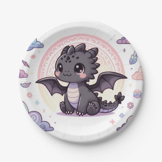 Whimsical Elegant Dragon Baby shower Papieren Bordje (Voorkant)