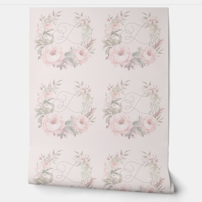 Whimsical Elegant Floral Monogram Crest Behang (Afrollen)