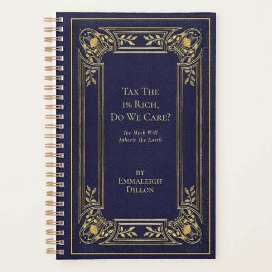 Whimsical  Elegant Goud & Blauw Boek Hoesje Planner (Voorkant)