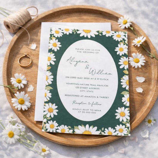 Whimsical Elegant Green Floral Border Wedding  Kaart