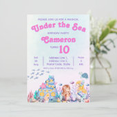 Whimsical Elegant Onder het Zee Zeemeermin Verjaar Kaart (Staand voorkant)