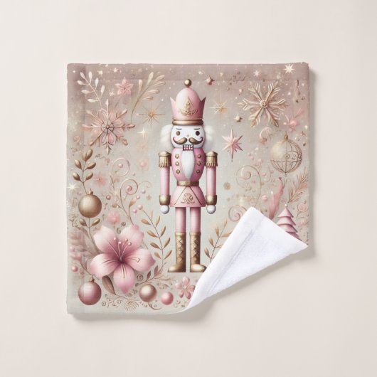 Whimsical Elegant Pink and Gold Pastel Nutcracker Bad Handdoek (Wasdoekje)