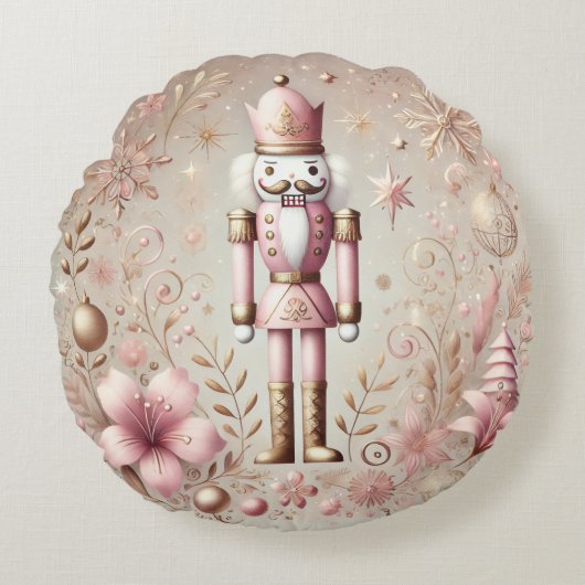 Whimsical Elegant Pink and Gold Pastel Nutcracker Rond Kussen (Voorkant)