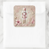Whimsical Elegant Pink and Gold Pastel Nutcracker Vierkante Sticker (Tas)