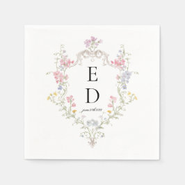 Whimsical Elegant Rococo Floral Crest Monogram Servet