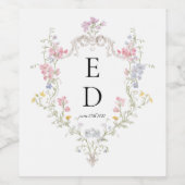 Whimsical Elegant Rococo Floral Crest Monogram Wijn Etiket (Enkel label)
