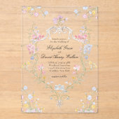 Whimsical Elegant Rococo Floral Crest Wedding Acryl Uitnodigingen (Voorkant)