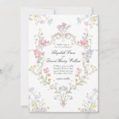 Whimsical Elegant Rococo Floral Crest Wedding Kaart (Voorkant)