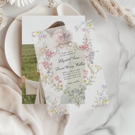 Whimsical Elegant Rococo Floral Crest Wedding Vellum Uitnodigingen