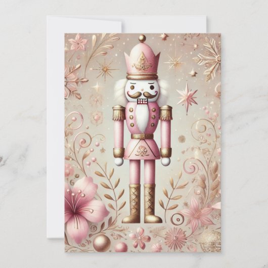 Whimsical Elegant Roze en Gouden Pastel Notenkrake Feestdagenkaart (Voorkant)