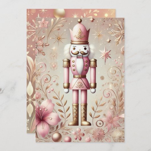 Whimsical Elegant Roze en Gouden Pastel Notenkrake Feestdagenkaart (Voorkant / Achterkant)