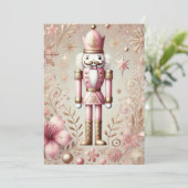 Whimsical Elegant Roze en Gouden Pastel Notenkrake Feestdagenkaart (Staand voorkant)