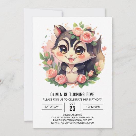 Whimsical Elegant Skunk Verjaardag Kaart (Voorkant)