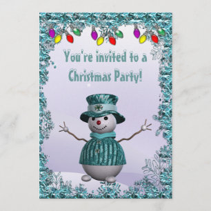 Whimsical, Elegant Snowman Blue Kerstparty Kaart