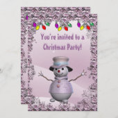 Whimsical, Elegant Snowman Roze Kerstfeest Kaart (Voorkant / Achterkant)