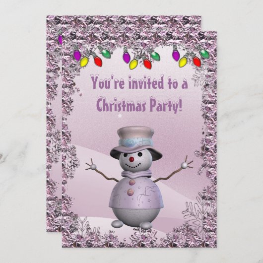 Whimsical, Elegant Snowman Roze Kerstfeest Kaart (Voorkant / Achterkant)